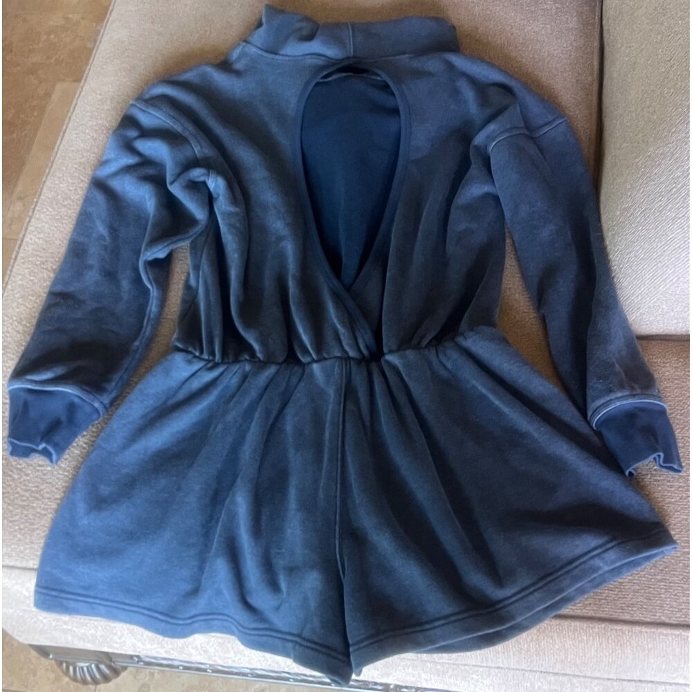 Free People Such a Flirt Romper Navy Blue Hooded Open Back Long Sleeve XS, S NEW - Picture 12 of 16